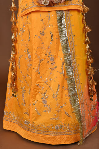 Multi Shaded Odhna Traditional Rajputi Poshak in Pure Georgette with Zardozi and Kundan Work