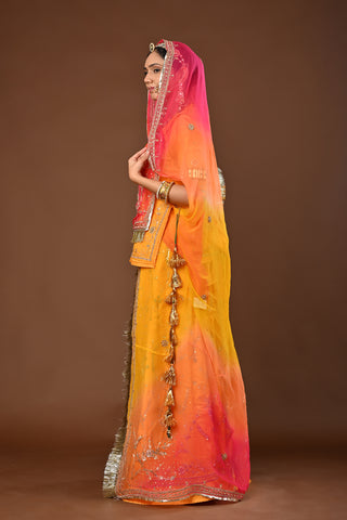 Multi Shaded Odhna Traditional Rajputi Poshak in Pure Georgette with Zardozi and Kundan Work