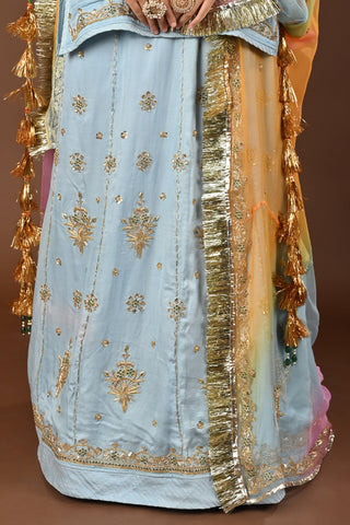 Multi Shaded Odhna Rajputi Poshak with Zardozi and tiki in Pure Georgette