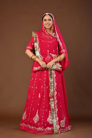 Rani Traditional Rajputi Poshak in Pure Georgette with Jamdani Aari Pittan Work