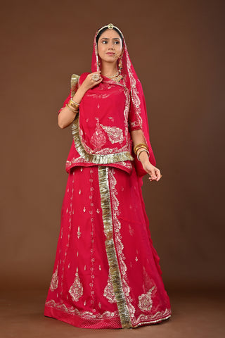 Rani Traditional Rajputi Poshak in Pure Georgette with Jamdani Aari Pittan Work