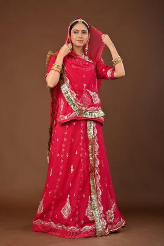 Rani Traditional Rajputi Poshak in Pure Georgette with Jamdani Aari Pittan Work