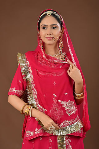 Rani Traditional Rajputi Poshak in Pure Georgette with Jamdani Aari Pittan Work