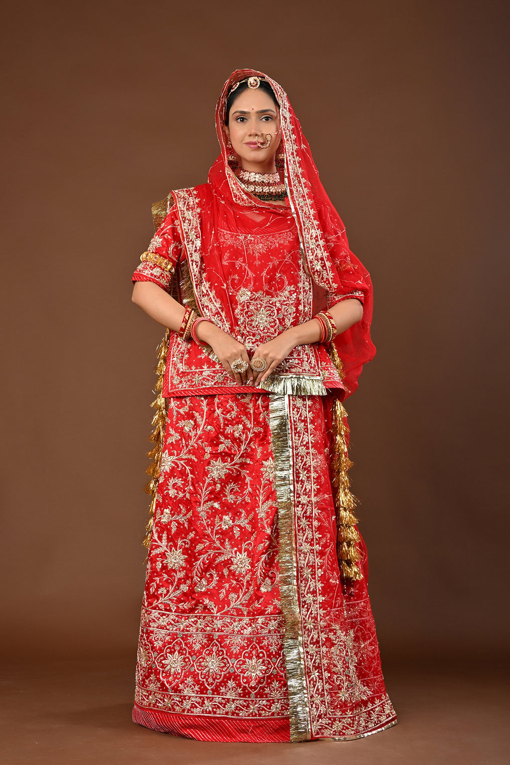 Red Rajputi Poshak with Zardozi in Pure Georgette – Rajvesh India