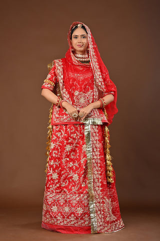 Red Rajputi Poshak with Zardozi in Pure Georgette