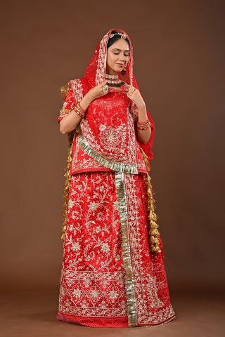Red Rajputi Poshak with Zardozi in Pure Georgette