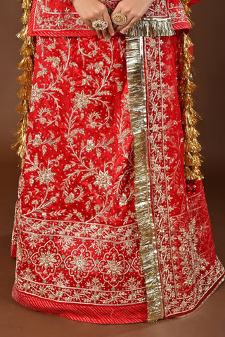 Red Rajputi Poshak with Zardozi in Pure Georgette