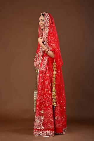 Red Rajputi Poshak with Zardozi in Pure Georgette