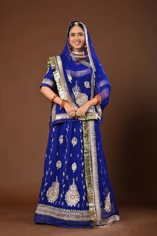 Royal Blue Rajputi Poshak with Aari Pittan with kasab in Pure Georgette