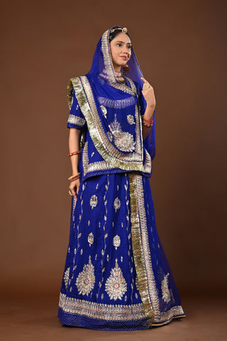 Royal Blue Rajputi Poshak with Aari Pittan with kasab in Pure Georgette