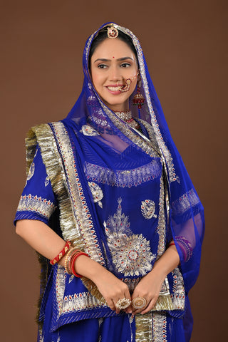 Royal Blue Rajputi Poshak with Aari Pittan with kasab in Pure Georgette