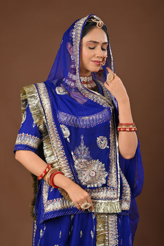 Royal Blue Rajputi Poshak with Aari Pittan with kasab in Pure Georgette