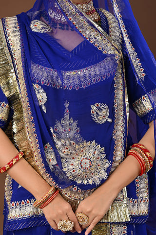 Royal Blue Rajputi Poshak with Aari Pittan with kasab in Pure Georgette