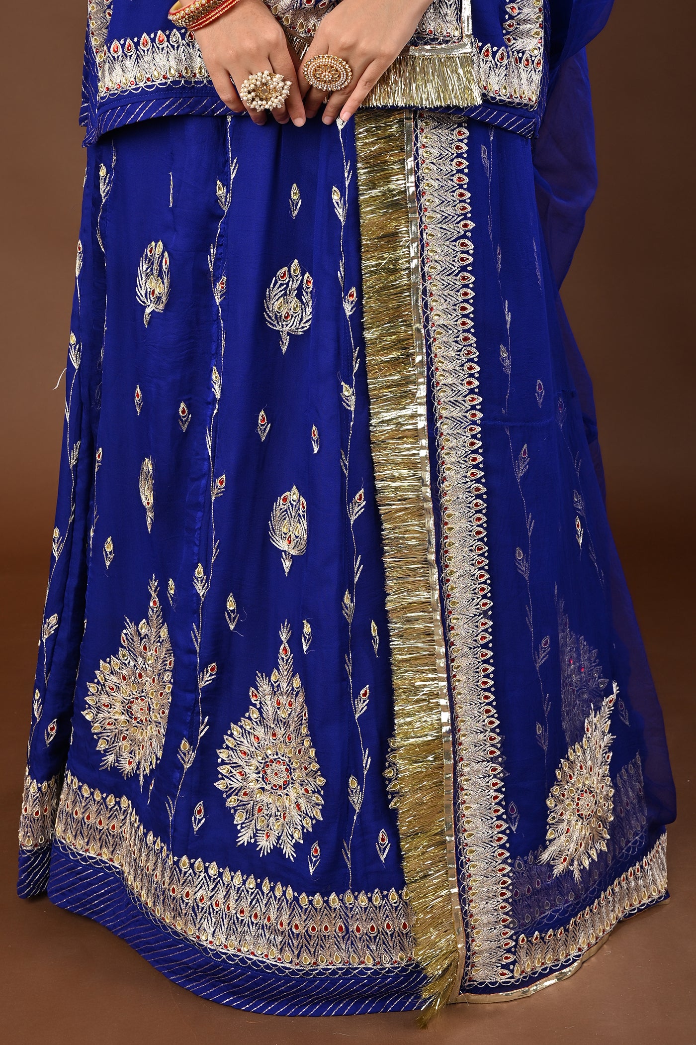 Royal Blue Rajputi Poshak with Aari Pittan with kasab in Pure Georgette Free Size / Royal Blue / Stitched