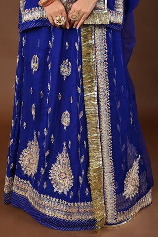 Royal Blue Rajputi Poshak with Aari Pittan with kasab in Pure Georgette