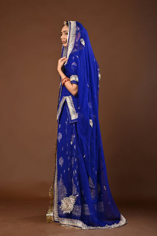 Royal Blue Rajputi Poshak with Aari Pittan with kasab in Pure Georgette