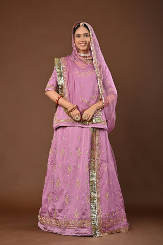 Purple Traditional Rajputi Poshak in Pure Georgette with Zardozi Work