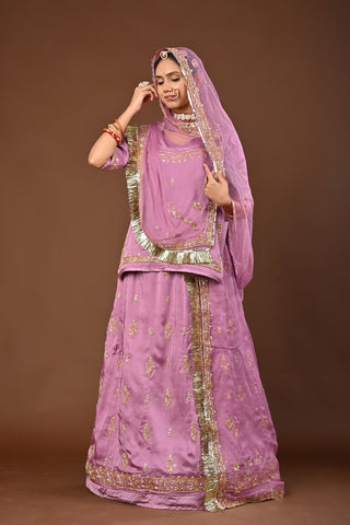 Purple Traditional Rajputi Poshak in Pure Georgette with Zardozi Work