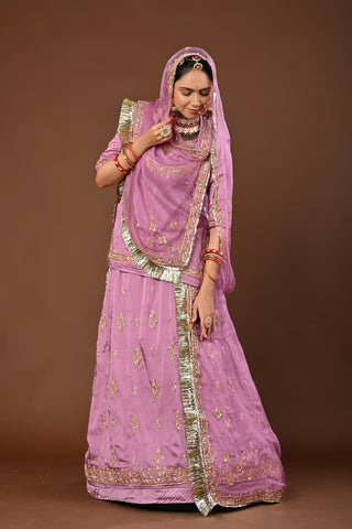 Purple Traditional Rajputi Poshak in Pure Georgette with Zardozi Work
