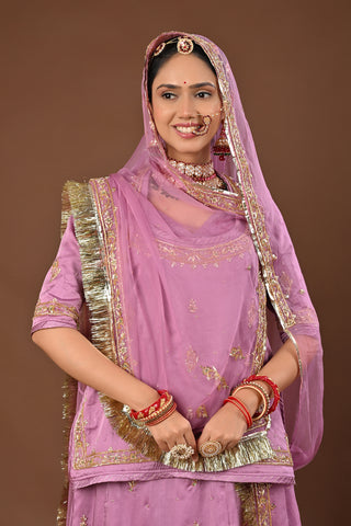 Purple Traditional Rajputi Poshak in Pure Georgette with Zardozi Work