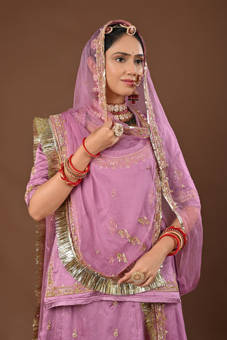 Purple Traditional Rajputi Poshak in Pure Georgette with Zardozi Work
