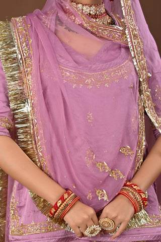 Purple Traditional Rajputi Poshak in Pure Georgette with Zardozi Work