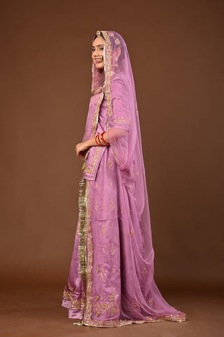 Purple Traditional Rajputi Poshak in Pure Georgette with Zardozi Work