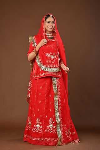 Red Traditional Rajputi Poshak in Faux Georgette with Aari Pittan with kasab Work
