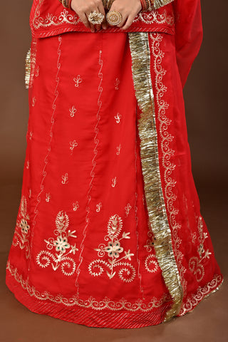 Red Traditional Rajputi Poshak in Faux Georgette with Aari Pittan with kasab Work