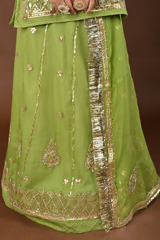 Elichi Green Pure Georgette Rajputi Poshak featuring Gota Patti with tiki Embroidery