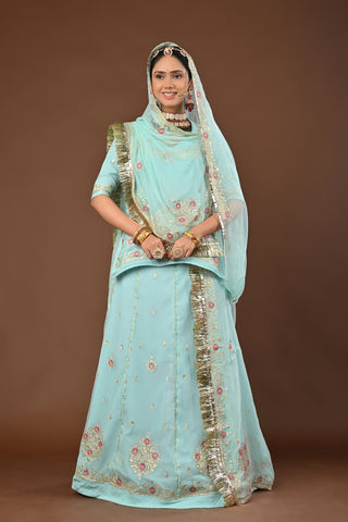 Light Sea Green Rajputi Poshak with Jamdani Aari Pittan in Pure Georgette