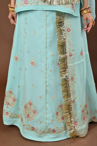 Light Sea Green Rajputi Poshak with Jamdani Aari Pittan in Pure Georgette
