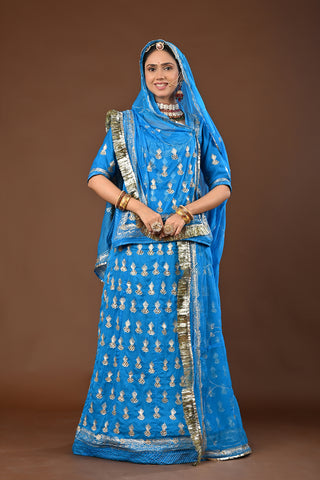 Firozi Rajputi Poshak with Aari Pittan with kasab in Faux Georgette
