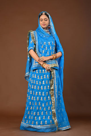 Firozi Rajputi Poshak with Aari Pittan with kasab in Faux Georgette