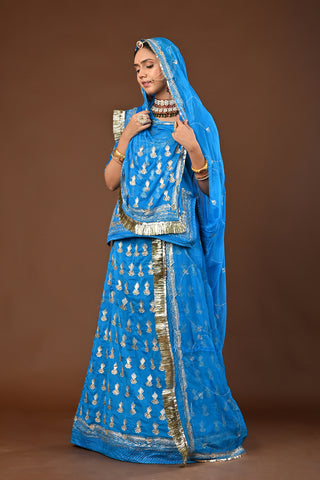 Firozi Rajputi Poshak with Aari Pittan with kasab in Faux Georgette