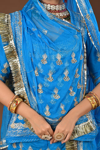 Firozi Rajputi Poshak with Aari Pittan with kasab in Faux Georgette