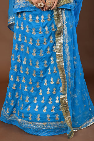 Firozi Rajputi Poshak with Aari Pittan with kasab in Faux Georgette
