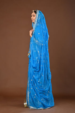 Firozi Rajputi Poshak with Aari Pittan with kasab in Faux Georgette