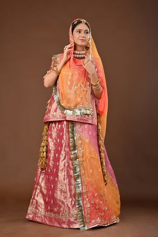 Multi Shaded Odhna Pure Georgette Rajputi Poshak featuring Zardozi Embroidery