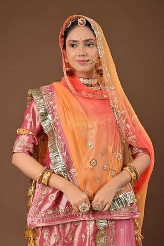 Multi Shaded Odhna Pure Georgette Rajputi Poshak featuring Zardozi Embroidery