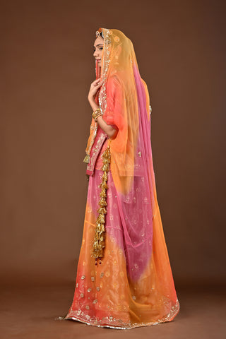 Multi Shaded Odhna Pure Georgette Rajputi Poshak featuring Zardozi Embroidery
