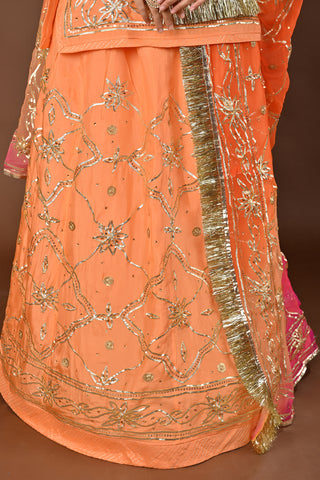 Multi Shaded Odhna Traditional Rajputi Poshak in Pure Georgette with Charkhi Gota with tiki Work