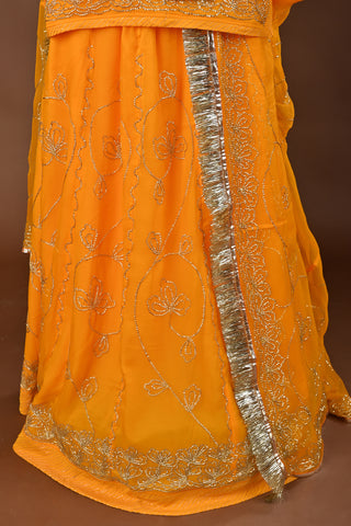 Yellow Rajputi Poshak with Ulti Katori sequins in Pure Georgette