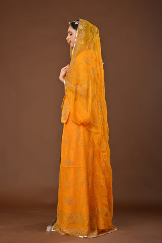 Yellow Rajputi Poshak with Ulti Katori sequins in Pure Georgette