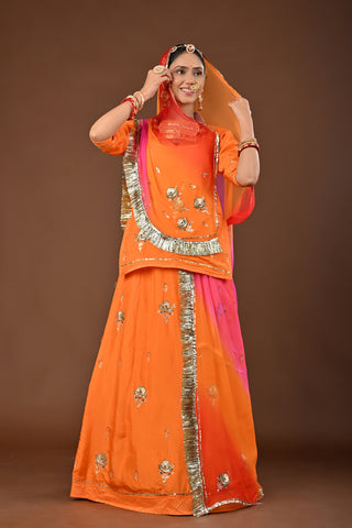 Multi Shaded Odhna Pure Georgette Rajputi Poshak featuring Aari Pittan with kasab Embroidery