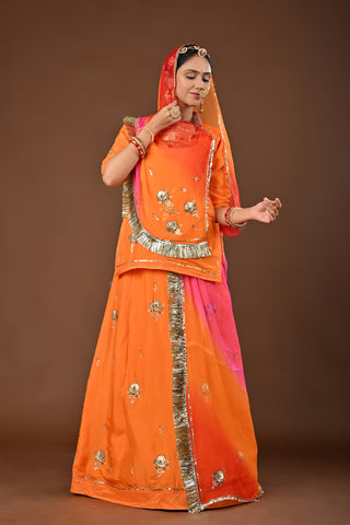 Multi Shaded Odhna Pure Georgette Rajputi Poshak featuring Aari Pittan with kasab Embroidery