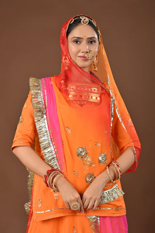 Multi Shaded Odhna Pure Georgette Rajputi Poshak featuring Aari Pittan with kasab Embroidery