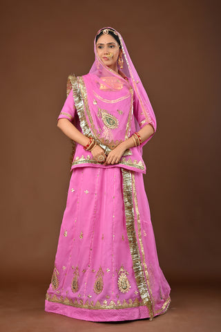 Pink Faux Georgette Rajputi Poshak featuring Gota Patti Embroidery