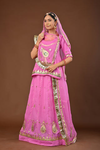 Pink Faux Georgette Rajputi Poshak featuring Gota Patti Embroidery