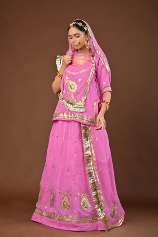 Pink Faux Georgette Rajputi Poshak featuring Gota Patti Embroidery